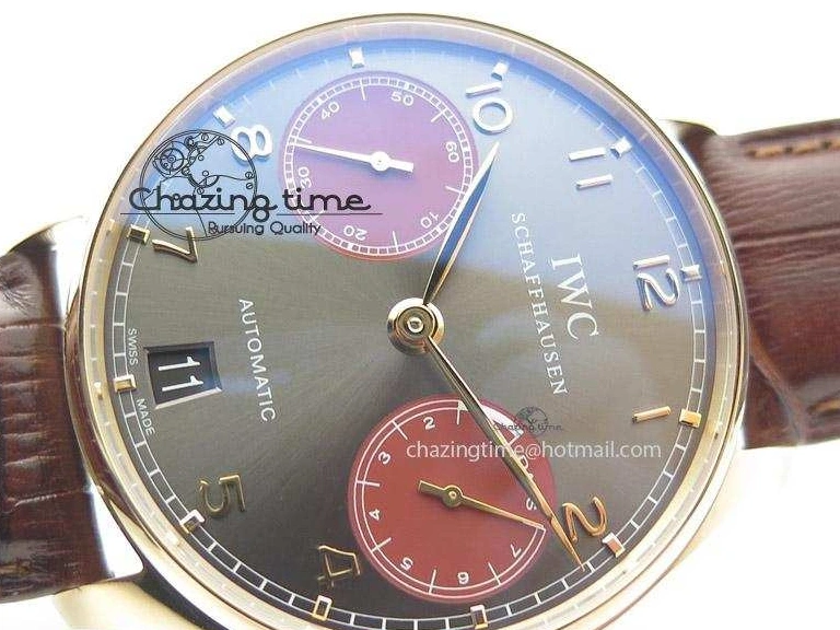 MIROTIME 0423 Portuguese Real PR IW500127 RG ZF 1:1 Best Edition Grey Red Dial On Brown Leather Strap A52010 V AllSeason 7331